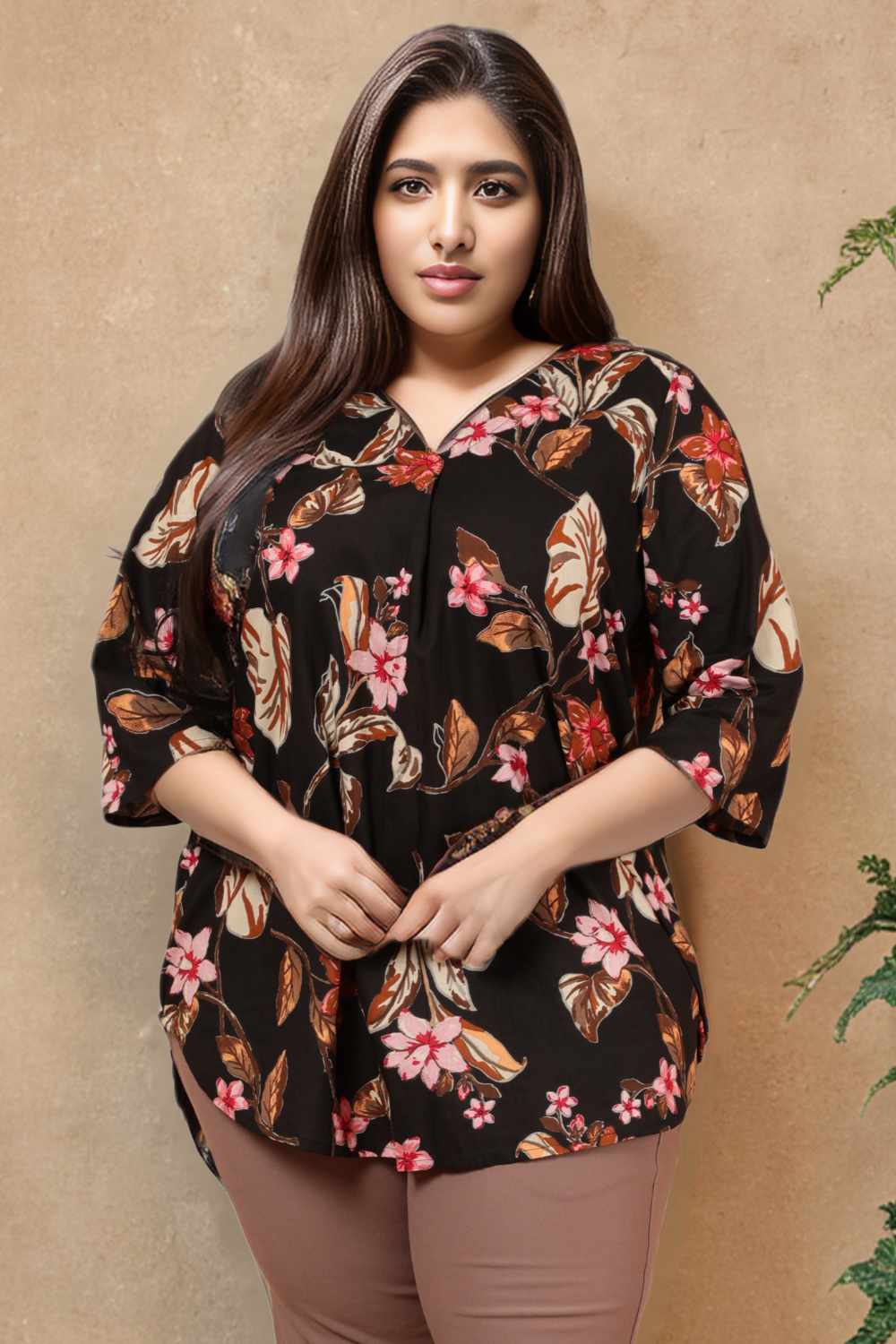 Plus Size Plus Size Black Floral Print Cotton Top Online in India