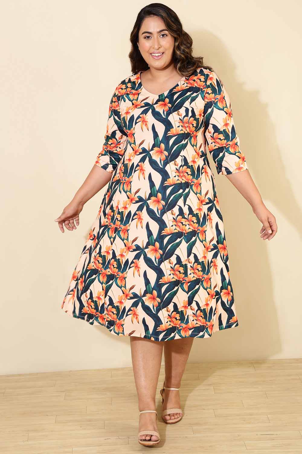 Plus Size Floral A line Dress Amydus