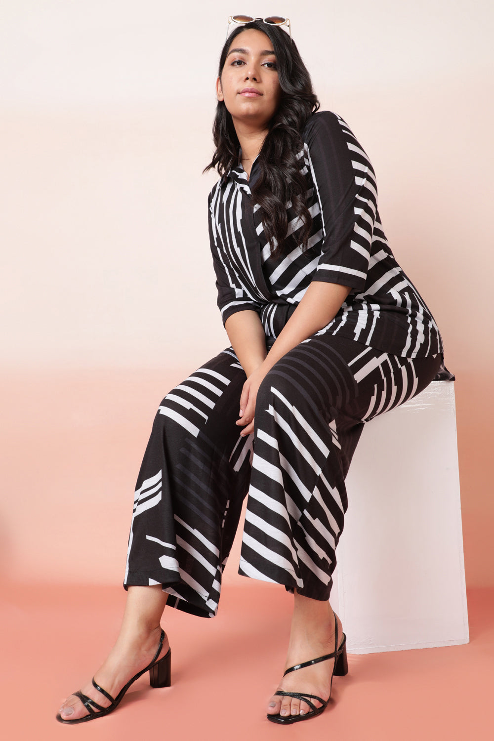 Plus Size Monochrome Black Printed Coord Set