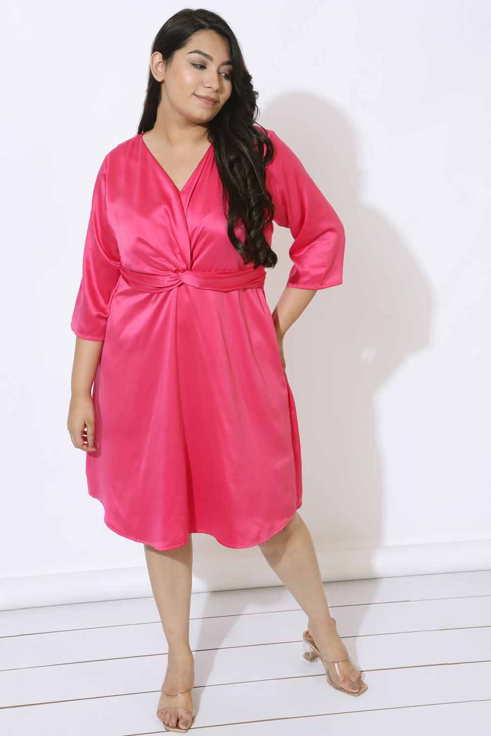 Pink satin dress outlet plus size