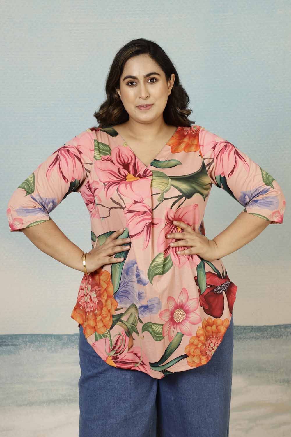 Pink Floral Plus Size Top Online in India