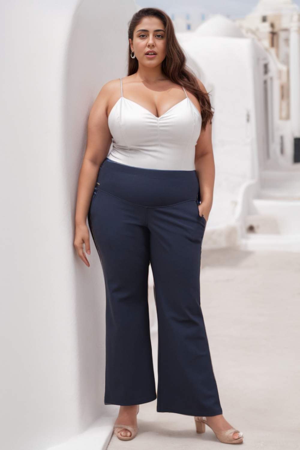 Buy Plus Size Denim Blue Tummy Shaper Bell Bottom Online For Women - Amydus