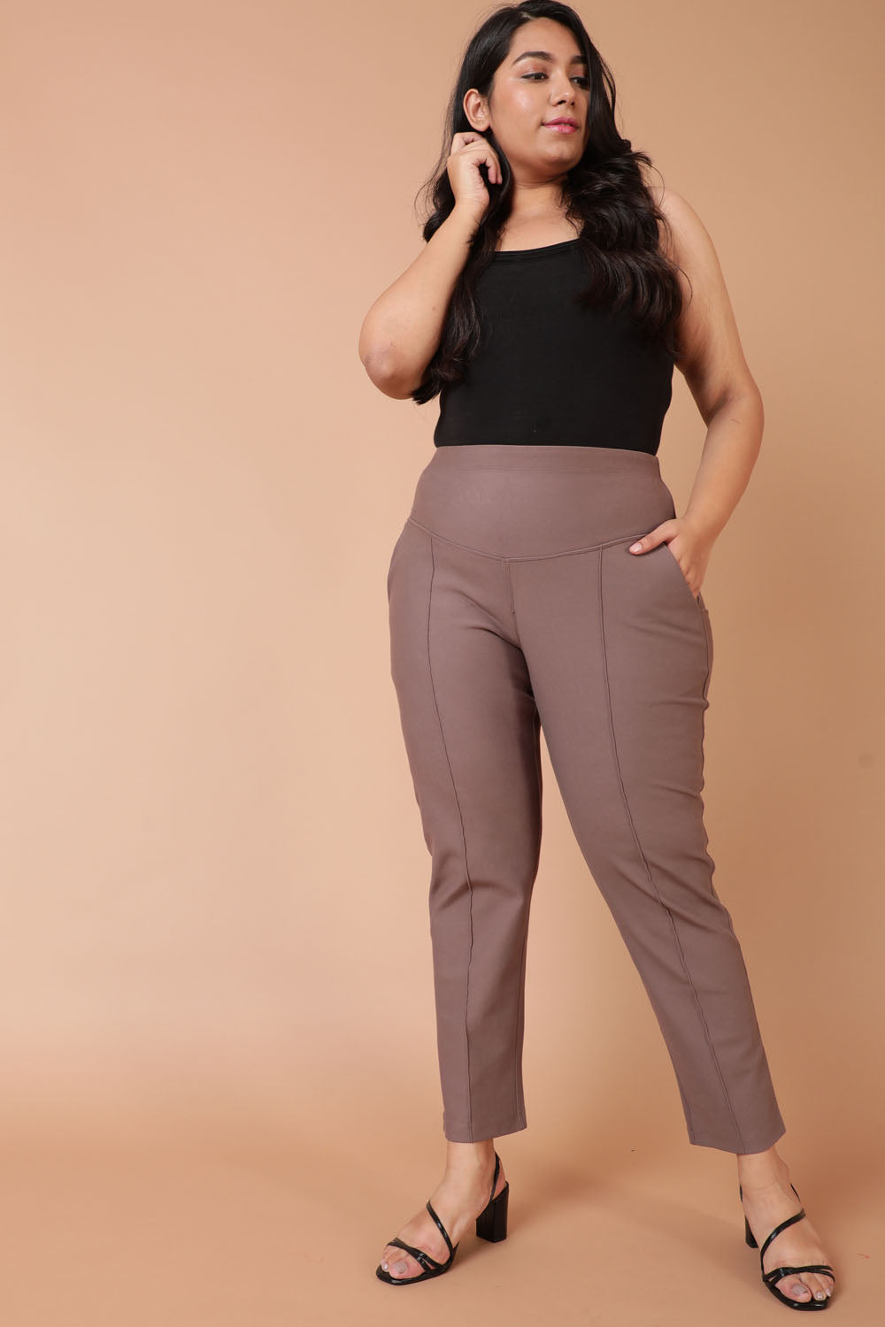 BAND FULL LENGTH PANTS - taupe brown