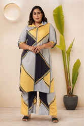 Plus Size Yellow Black Geometric Print Coord Set