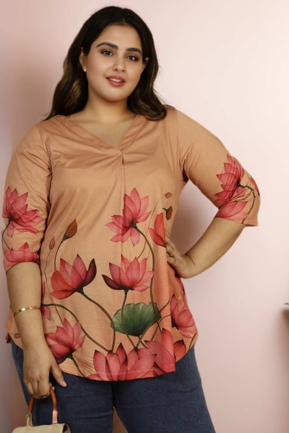 Lotus Print Plus Size Top