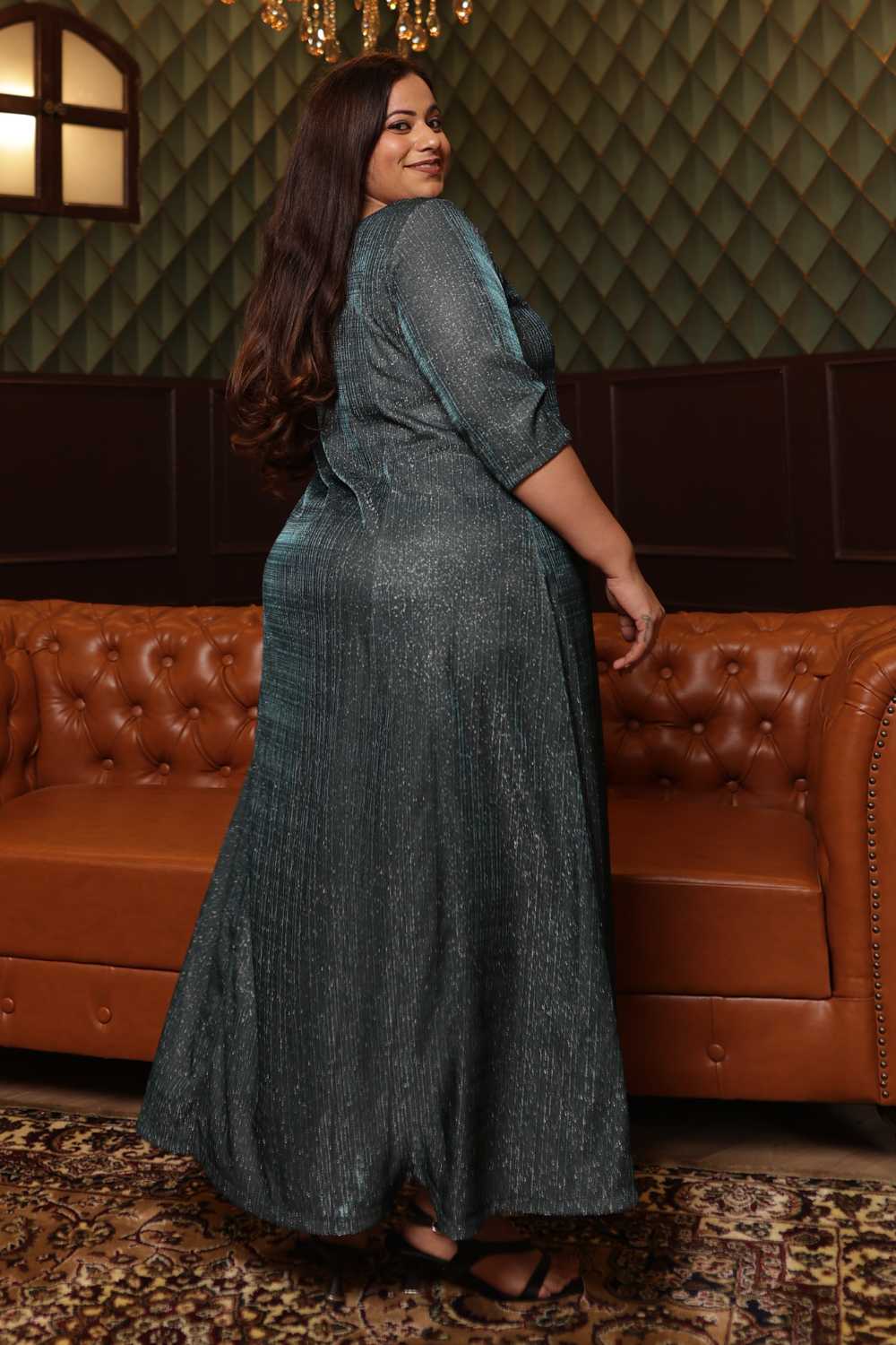 Comfortable Plus Size Emerald Metallic Long Party Dress