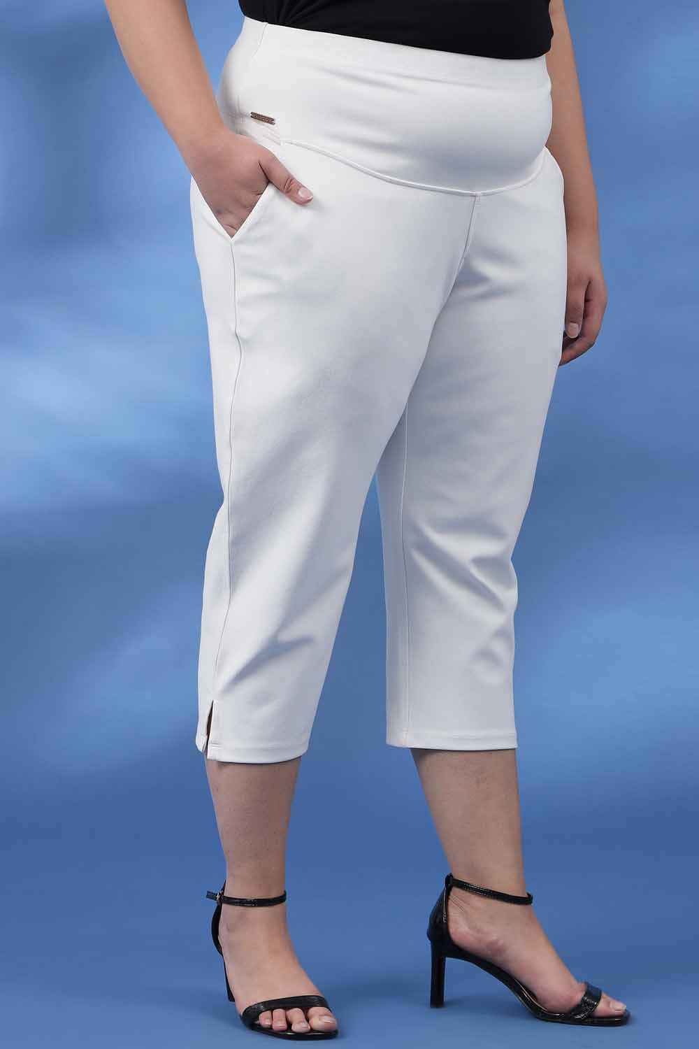 Plus Size Capris For Women - Cotton Capri Pants - Black at Rs