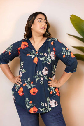 Plus Size Navy Floral Top