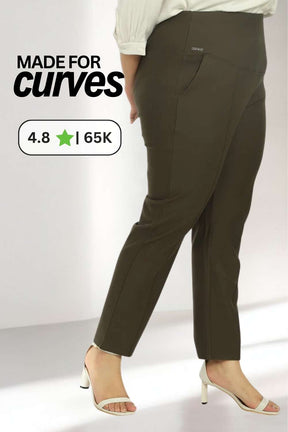 Plus Size Olive Tummy Shaper Straight Fit Pants