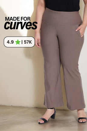 Plus Size Brownish Grey Tummy Shaper Flare Pants