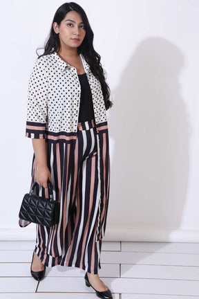 Plus Size Black Luxe Polka Stripes Coord Set