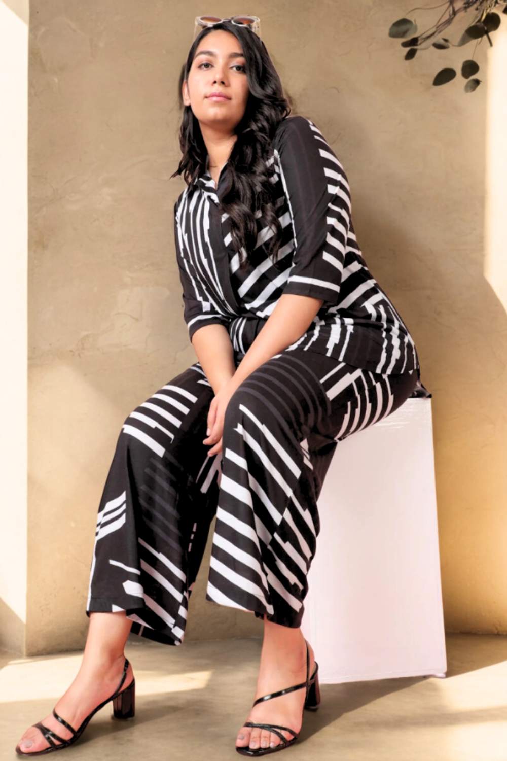 Plus Size Monochrome Black Printed Coord Set