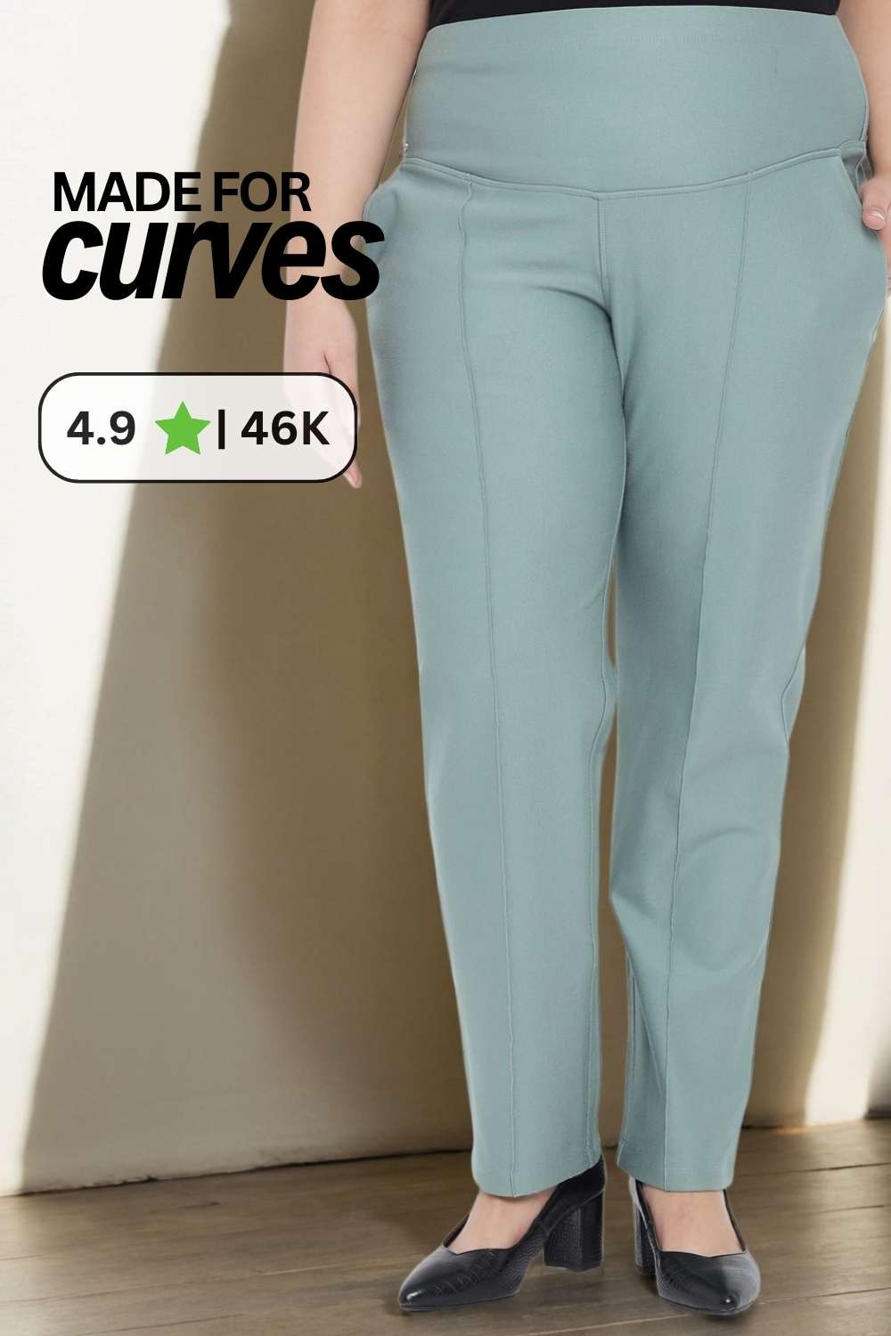 Plus Size Mint Green Tummy Shaper Straight Fit Pants