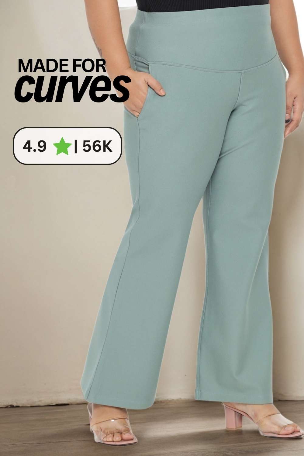 Plus Size Mint Green Tummy Shaper Flare Pants