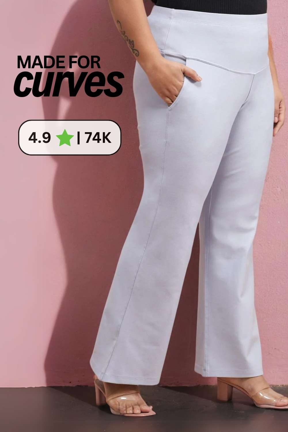 Plus Size Ice Blue Tummy Shaper Flare Pants