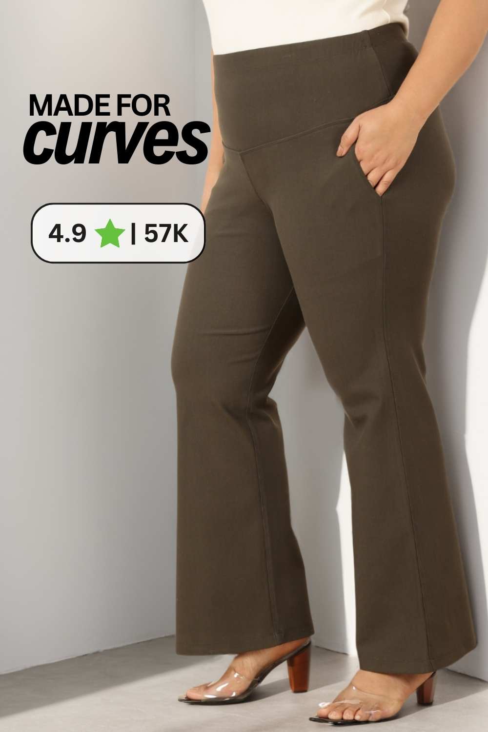 Plus Size Olive Tummy Shaper Flare Pants