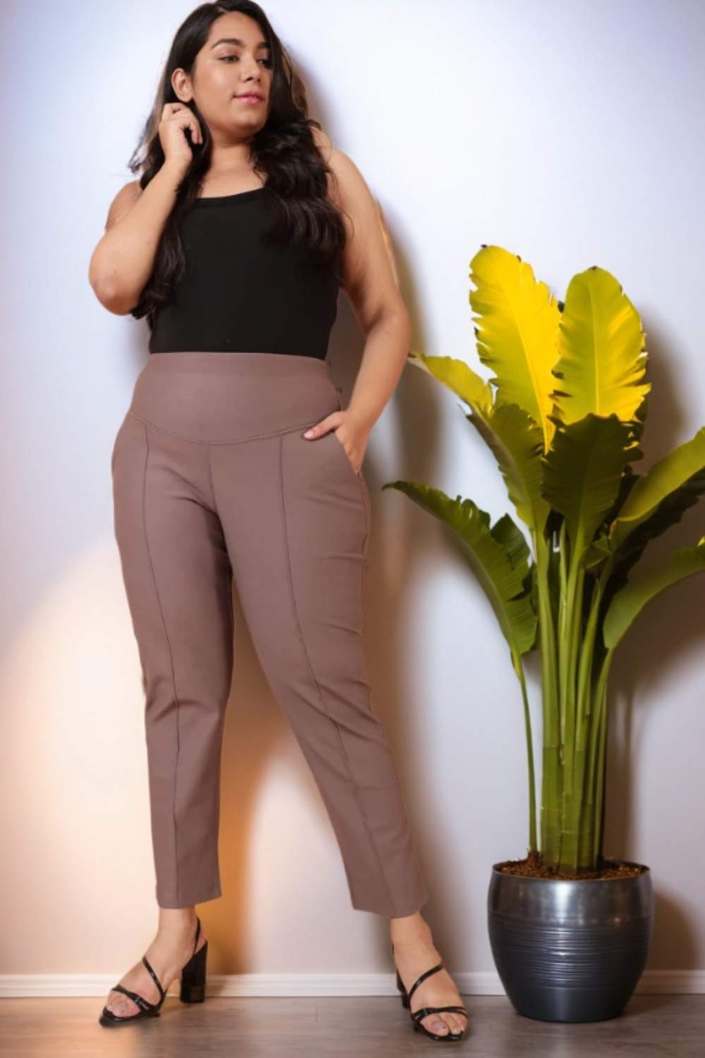 Taupe Crease Seam Tummy Tucker Pants