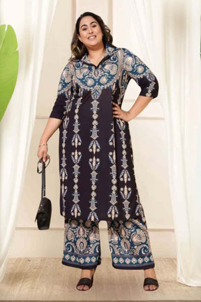 Plus Size Black Ethnic Print Co-ord Set