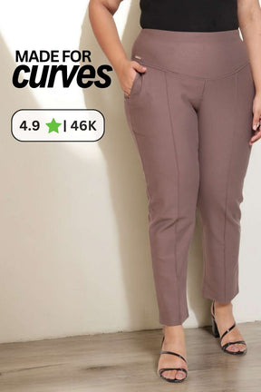 Plus Size Taupe Tummy Shaper Straight Fit Pants