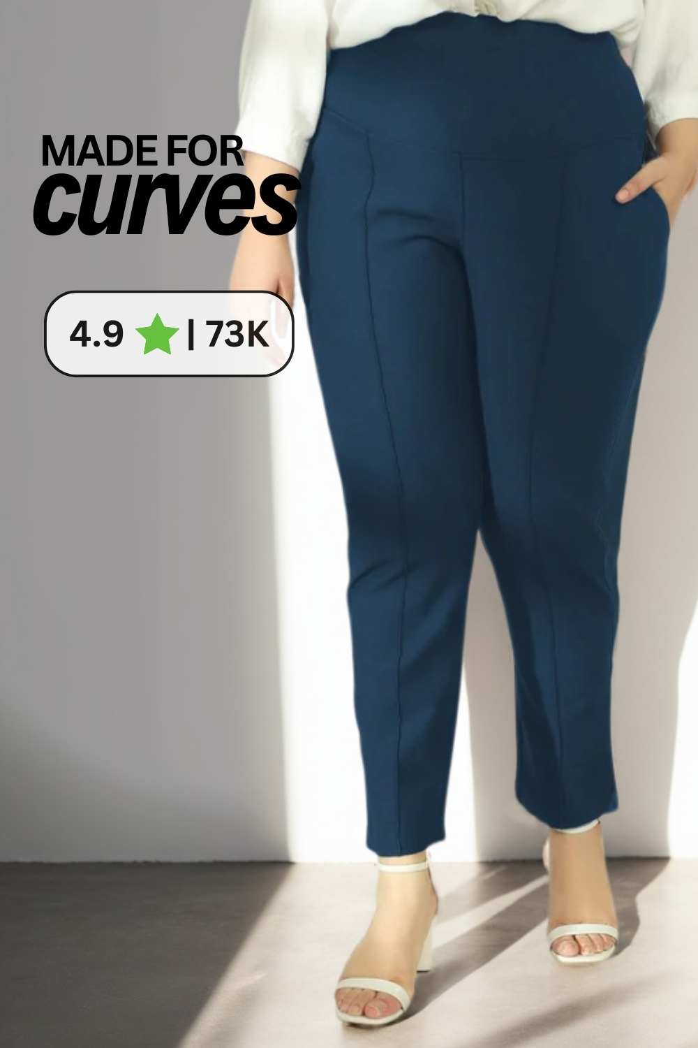 Plus Size Navy Tummy Shaper Straight Fit Pants