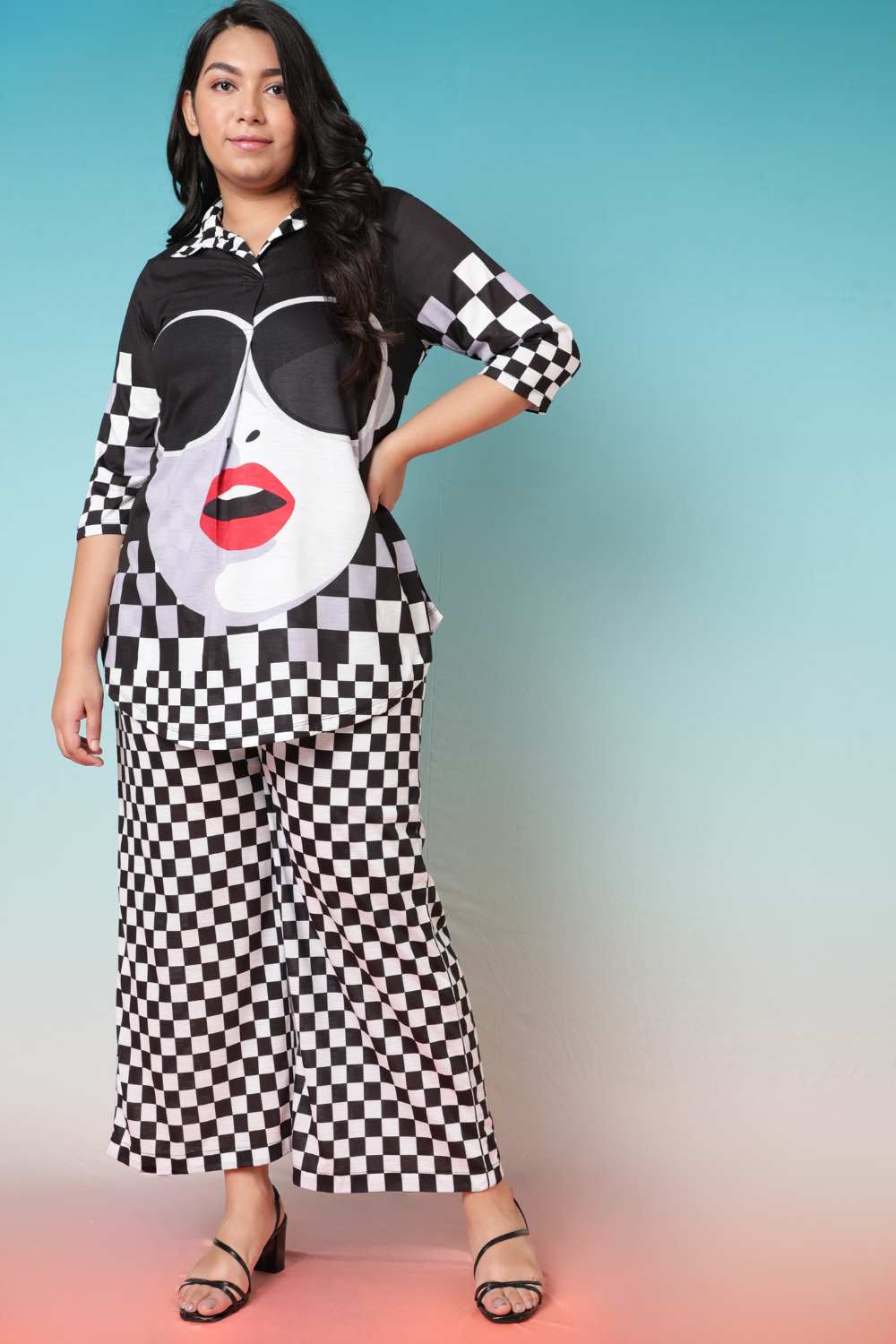 Comfortable Plus Size Bold Face Checkered Coord Set