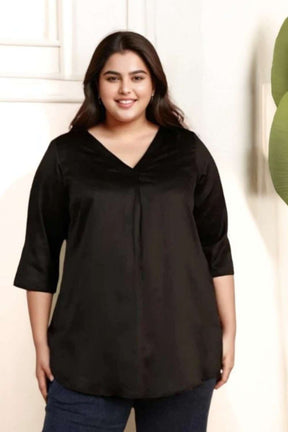 Plus Size Black Satin Centre Pleat Top