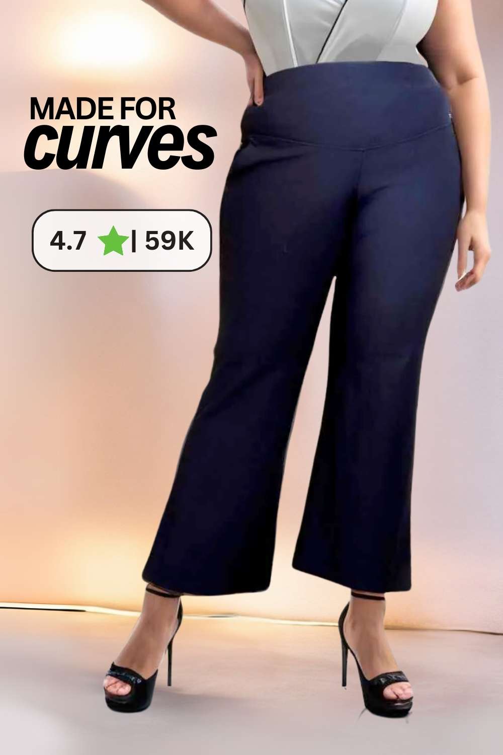 Plus Size Navy Bell Bottom Pants