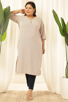 Plus Size Baby Pink Striped Cotton Kurta