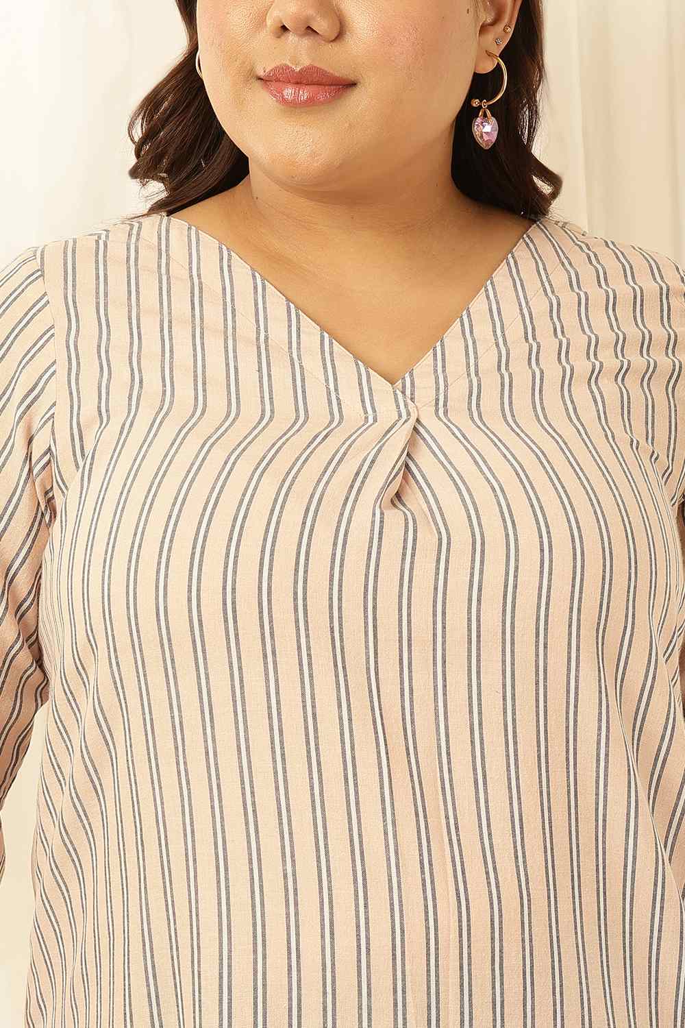 Comfortable Plus Size Baby Pink Striped Cotton Kurta