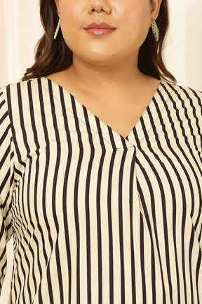 Plus Size Black & White Striped Cotton Kurta