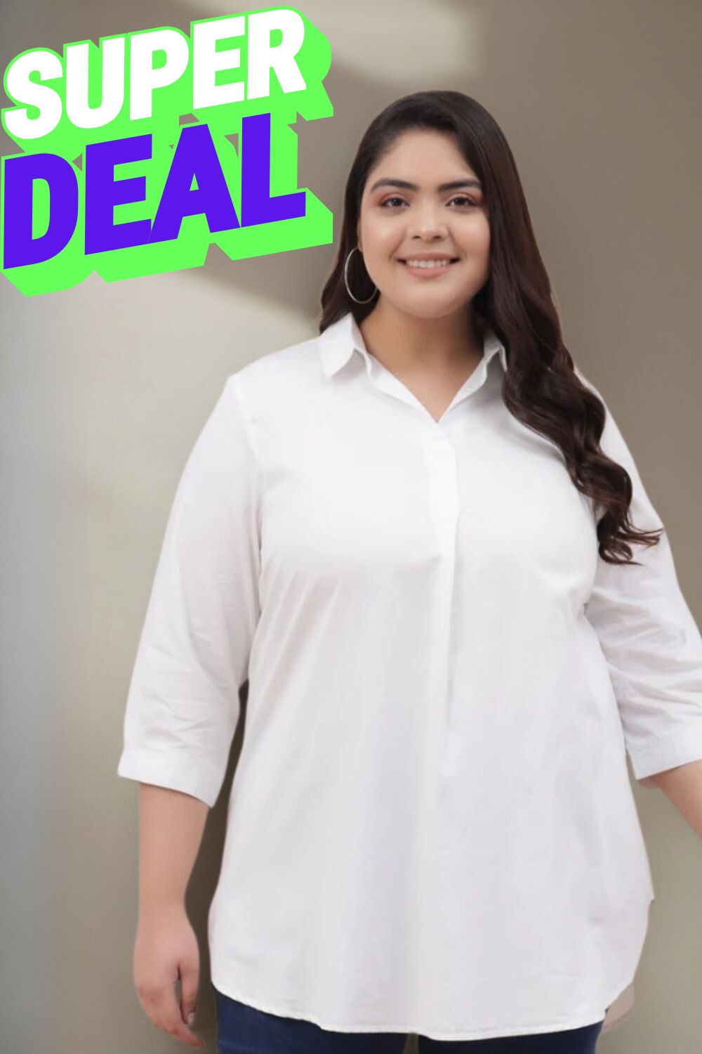 Women's Plus Size White Centre Pleat Shirt