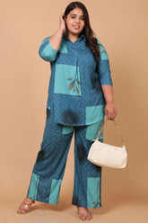 Plus Size Teal Blocks Print Coord Set