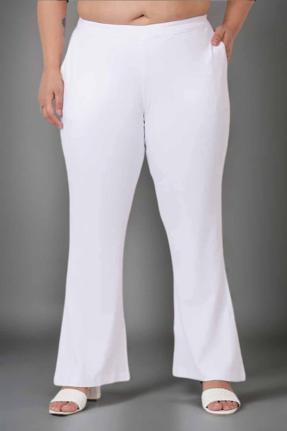 Plus Size High Waisted White Cotton Flare Pants