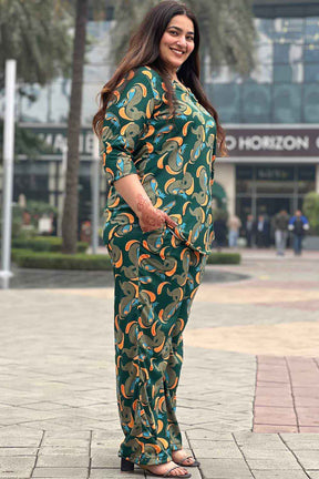 Plus Size Green Abstract Coord Set