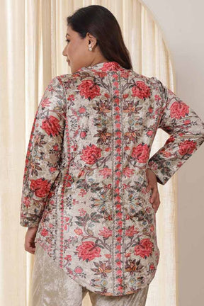 Plus Size Pink Ethnic Floral Velvet Top