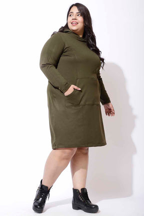 Plus Size Olive Sweatshirt Hoodie Winter Dress