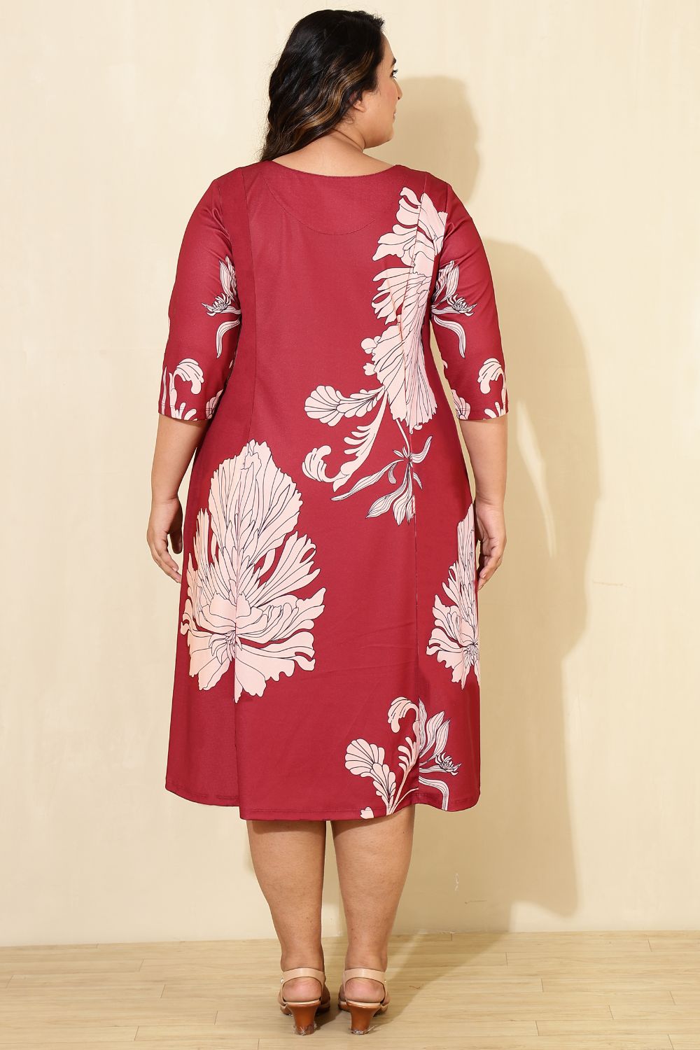 Plus Size Red White Tropical Print A line Dress
