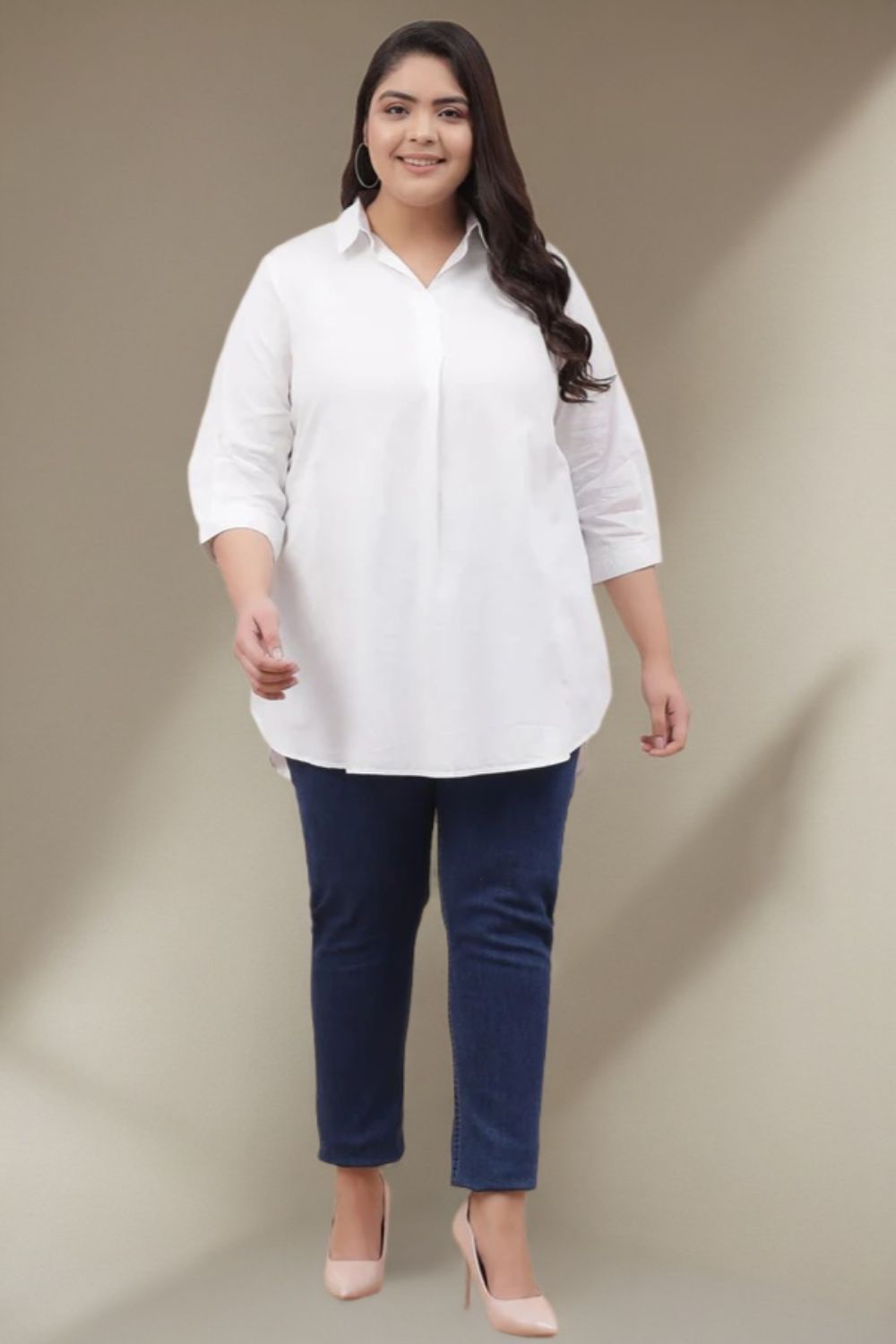 Women's Plus Size White Centre Pleat Shirt