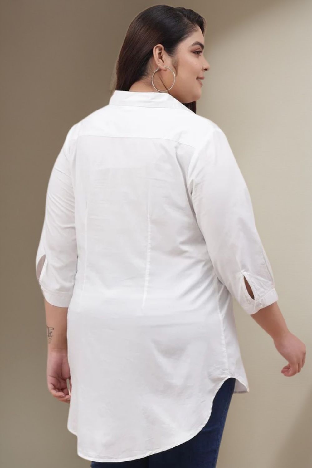 Comfortable Women's Plus Size White Centre Pleat Shirt