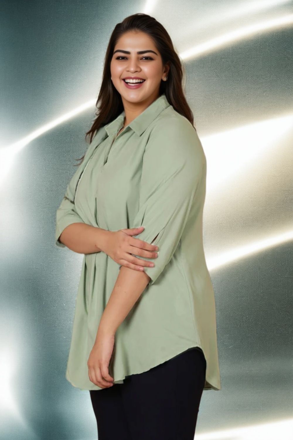 Plus Size Light Green Centre Pleat Top