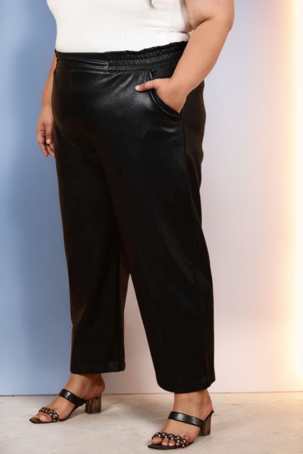 Plus Size Black Leather Pant