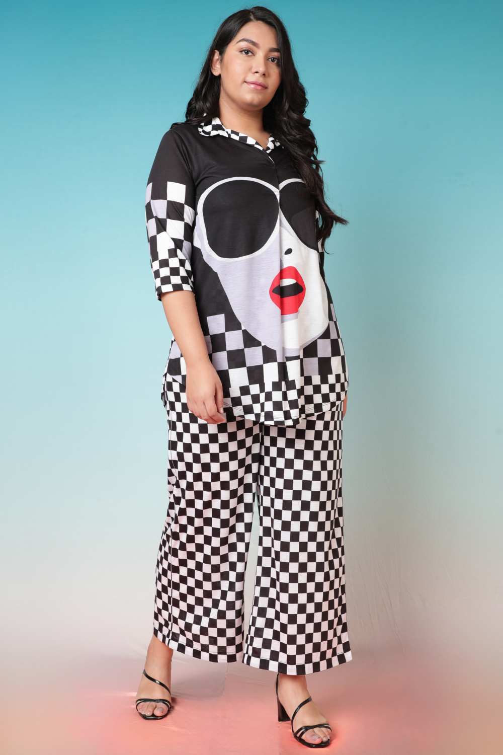 Plus Size Bold Face Checkered Coord Set