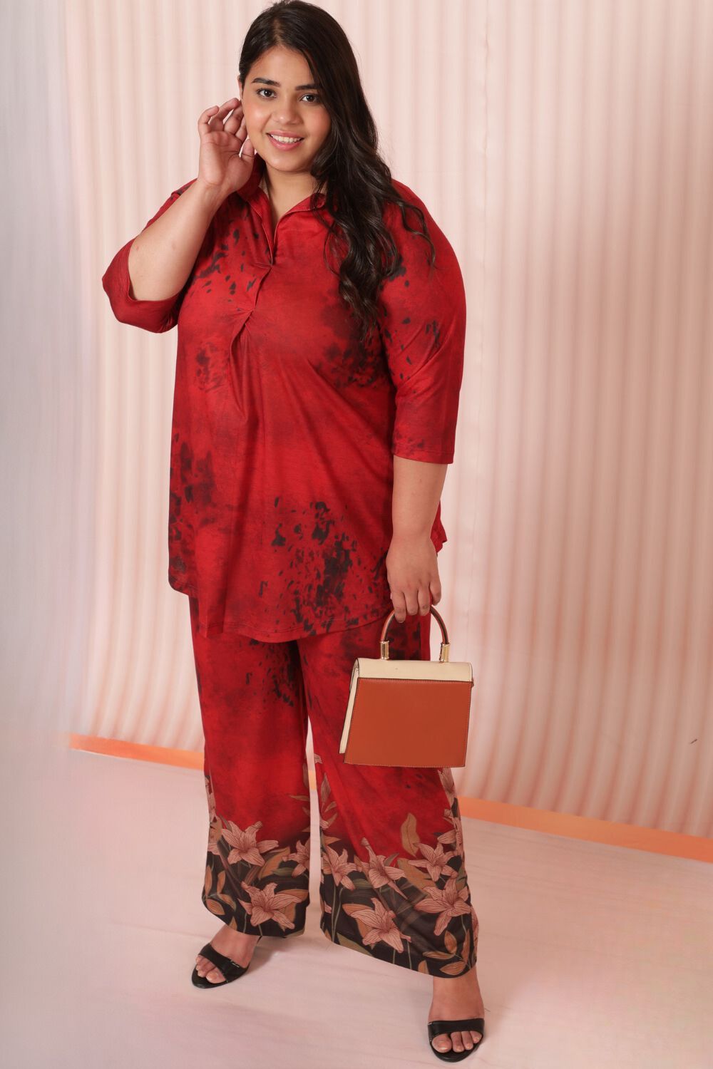 Plus Size Red Casa Print Coord Set