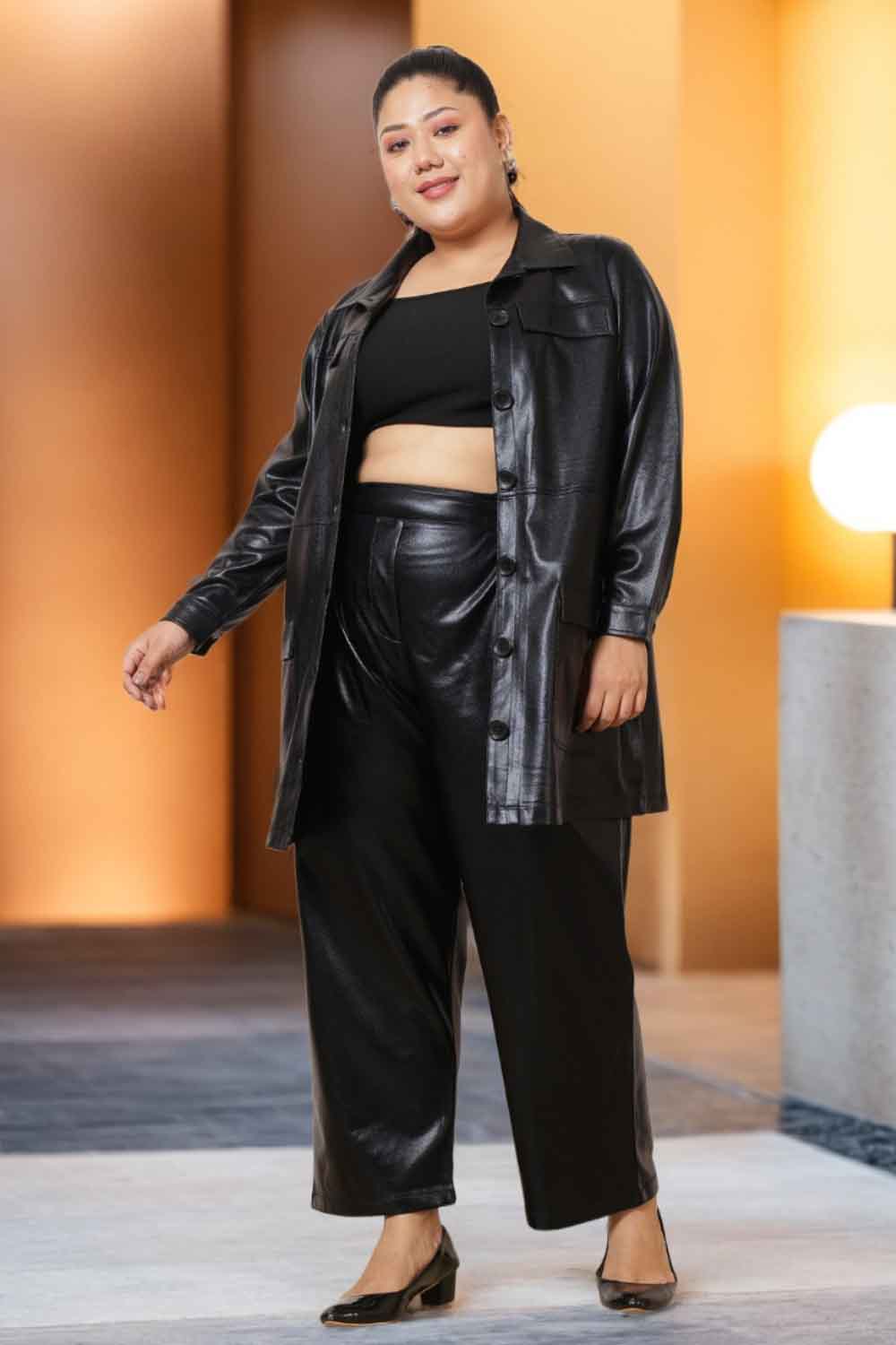 Plus Size Plus Size Cruelty Free Black Leather Coord Set