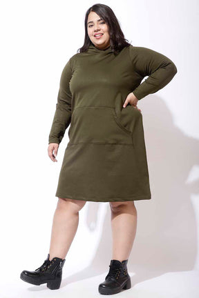 Plus Size Olive Sweatshirt Hoodie Winter Dress