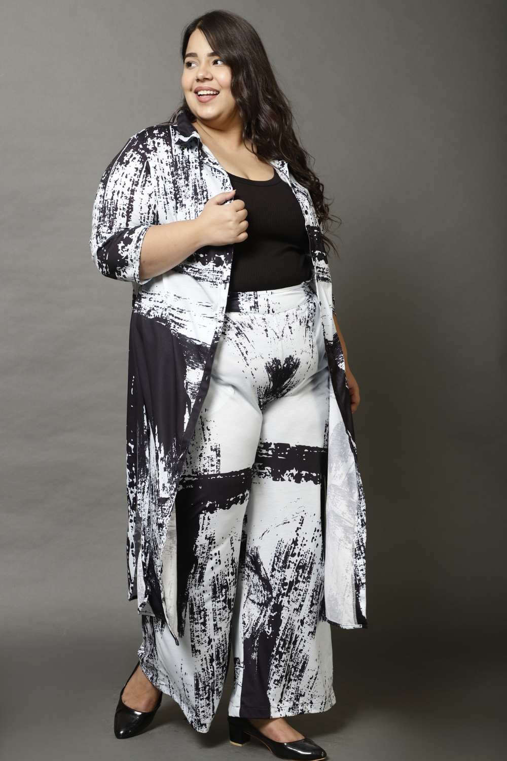 Plus Size Plus Size Black Abstract Print Coord Set