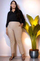 Plus Size Cream Tummy Shaper Straight Fit Pants