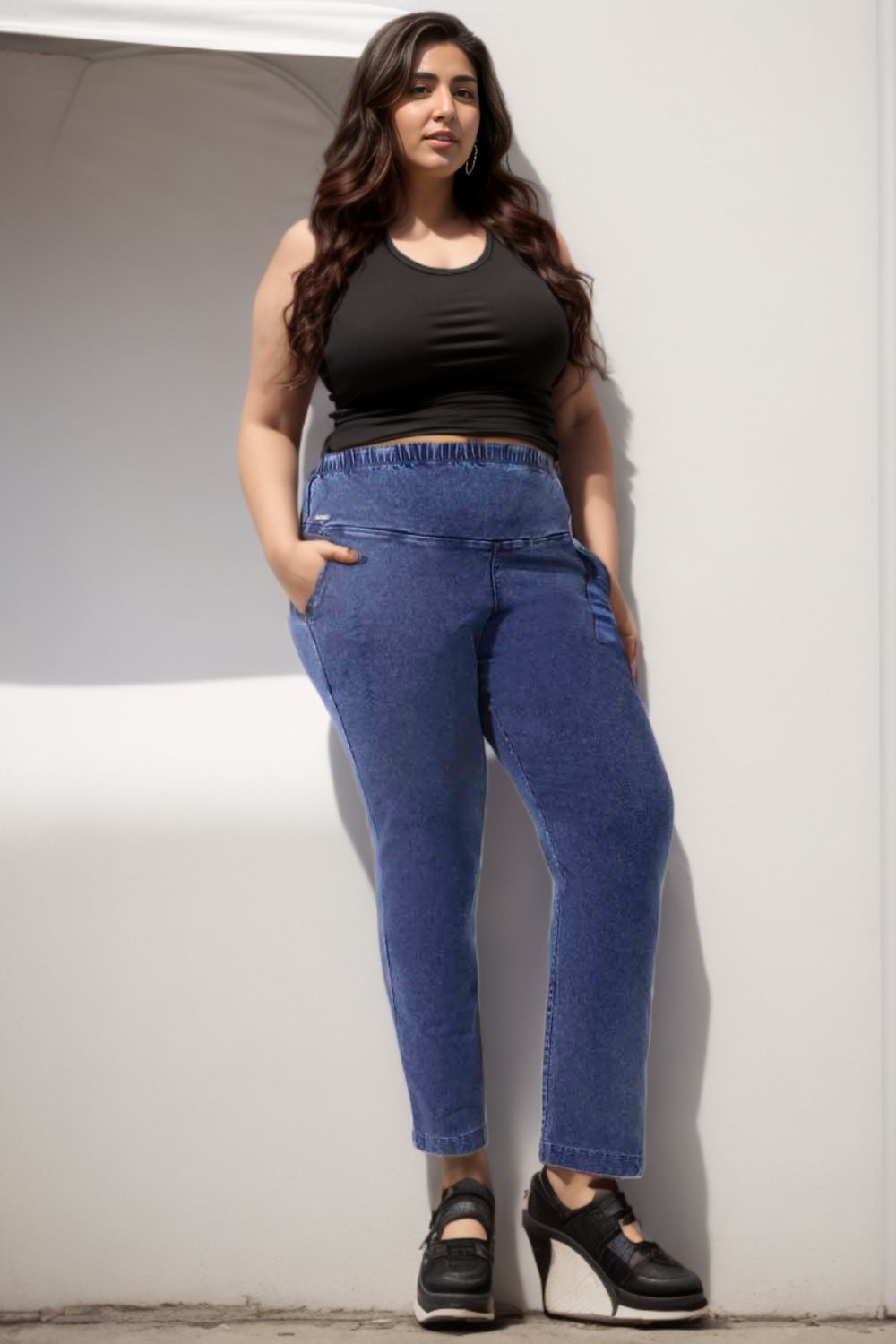 Women High Waist Denim Jeans Solid Slim Flare Pants Ladies Skinny Full  Length Plus Size S-3XL Black XL