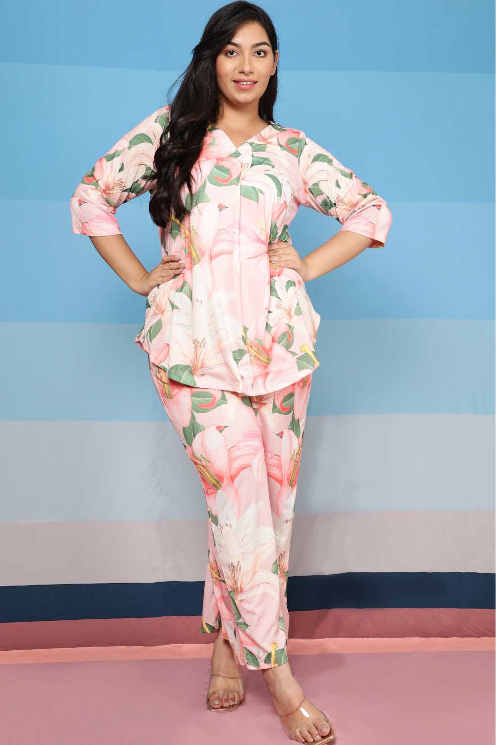 Plus Size Light Pink Floral Coord Set