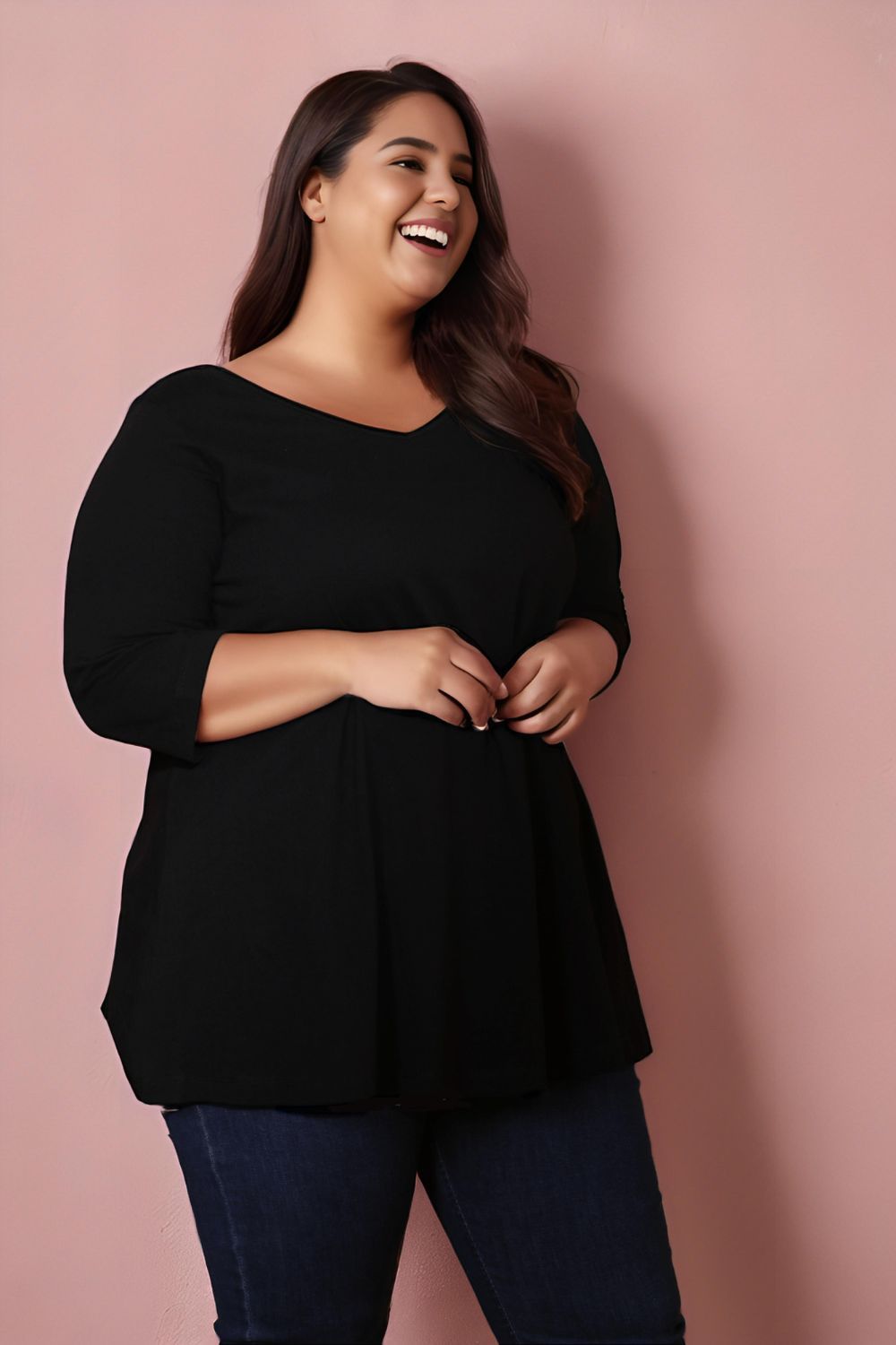 Plus Size Black A Line Tshirt for Women